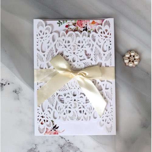 White Wedding Invitation Card European-style Decorative Pattern